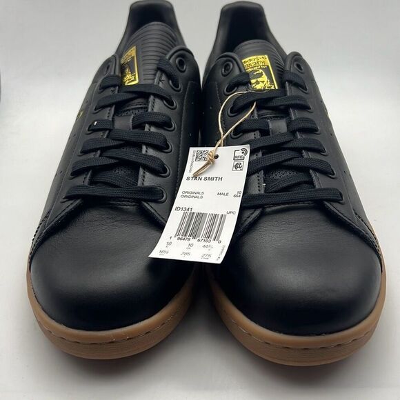 ADIDAS STAN SMITH Core Black Gum LEATHER casual ID1341 Shoes Men 10.5 NWB - Picture 7 of 11
